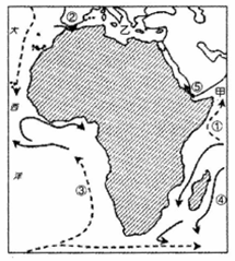 读非洲附近洋流分布示意图,回答1-2题01.图中洋流的