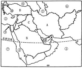 读中东略图,回答下列问题(每空2分,共30分)