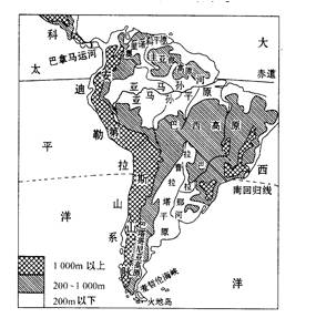 读南美洲地形分布图回答