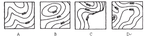下列四幅等高线地形示意图中有陡崖分布的是